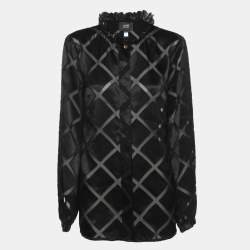Class by Roberto Cavalli Black Diamond Pattern Chiffon Blouse M