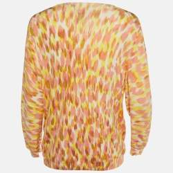 Class by Roberto Cavalli Coral Pink Printed Silk Knit Cardigan XL