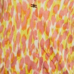 Class by Roberto Cavalli Coral Pink Printed Silk Knit Cardigan XL