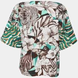 Class by Roberto Cavalli Multicolor Cotton Blend Jungle Print Top S