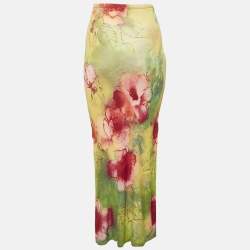 Class by Roberto Cavalli Green/Pink Floral Print Jersey Maxi Skirt L