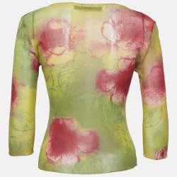 Class by Roberto Cavalli Vintage Green/Pink Floral Print Mesh Sheer Top M