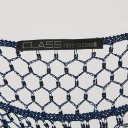 Class by Roberto Cavalli Blue Beaded Mesh Crochet Sheer Mini Dress M