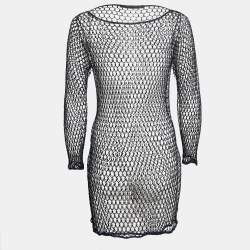 Class by Roberto Cavalli Blue Beaded Mesh Crochet Sheer Mini Dress M