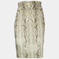 Class by Roberto Cavalli Yellow Snake Print Velvet Pleated Pencil Skirt S