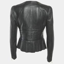 Pre Owned Class by Roberto Cavalli Black Leather Pleated Jacket M