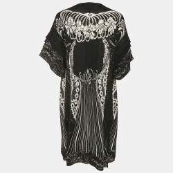 Pre Owned Class by Roberto Cavalli Black Printed Knit Silk Trim Cardigan S