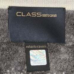 Pre Owned Class by Roberto Cavalli Black Printed Knit Silk Trim Cardigan S