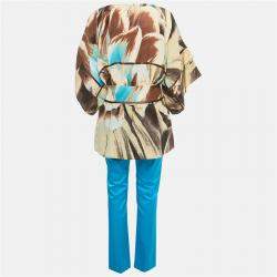 Pre Owned Class by Roberto Cavalli Multicolor Printed Silk Top & Taffeta Pant Set M