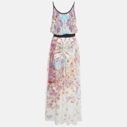Pre Owned Class by Roberto Cavalli Multicolor Floral Print Crepe Maxi Dress M   