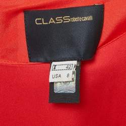 Pre Owned Class by Roberto Cavalli Red Satin Fridge Detail Tunic Mini Dress M