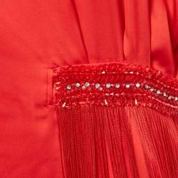 Pre Owned Class by Roberto Cavalli Red Satin Fridge Detail Tunic Mini Dress M