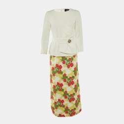 Pre Owned Class by Roberto Cavalli White Crepe & Floral Lace Peplum Maxi Dress M