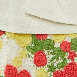 مملوكة مسبقًا Class by Roberto Cavalli White Crepe & Floral Lace Peplum Maxi Dress M