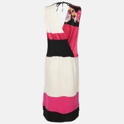 Pre Owned فستان كلاس باي روبرتو كافالي كريب مرن بدون أكمام متعدد الألوان ميدي مقاس وسط (ميديون)