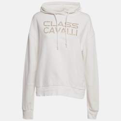 Pre Owned Class by Roberto Cavalli White Logo Studded Cotton Hoodie M