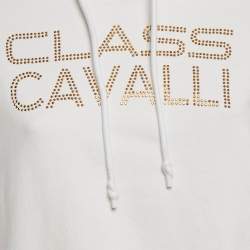 Pre Owned Class by Roberto Cavalli White Logo Studded Cotton Hoodie M