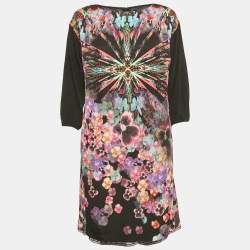 Pre Owned Class by Roberto Cavalli Black Printed Crepe Short Dress M