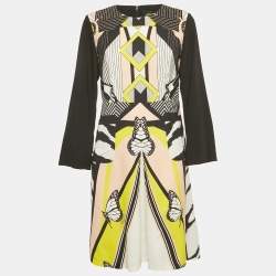 Pre Owned Cavalli Class by Roberto Cavalli Black Printed Crepe Midi Dress L