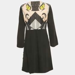 Pre Owned Cavalli Class by Roberto Cavalli Black Printed Crepe Midi Dress L