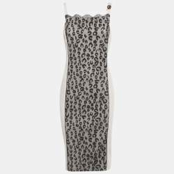 مملوكة مسبقًا Class by Roberto Cavalli Pink/Black Jersey Leopard Mesh Detail Midi Dress L