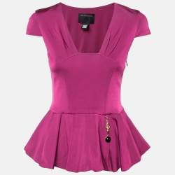 Pre Owned Class by Roberto Cavalli Magenta Pink Jersey peplum Hem Top M