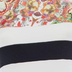 Pre Owned Class by Roberto Cavalli Black /White Floral Print Jersey Mesh Detail Mini Dress S 