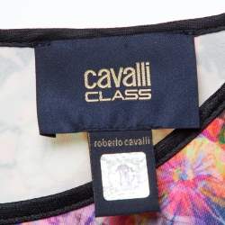 Pre Owned Class by Roberto Cavalli Black /White Floral Print Jersey Mesh Detail Mini Dress S 
