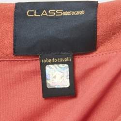Pre Owned Class by Roberto Cavalli Brick Red Jersey Ruched Zipper Detail Midi Skirt L