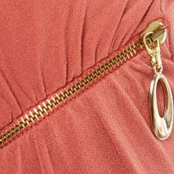 Pre Owned Class by Roberto Cavalli Brick Red Jersey Ruched Zipper Detail Midi Skirt L