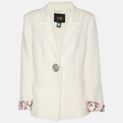 Pre Owned Class by Roberto Cavalli Cream Stretch Crepe Single Breasted Blazer M