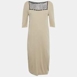 Pre Owned Class by Roberto Cavalli Beige Mesh Detail Jersey Midi Dress M