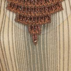 Pre Owned Class by Roberto Cavalli Brown Embellished Lurex Knit Midi Dress M