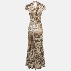 Pre Owned Class by Roberto Cavalli Brown Snakeskin Print Jersey Pleated Maxi Dress S