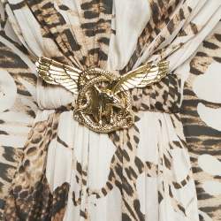 Pre Owned Class by Roberto Cavalli Brown Snakeskin Print Jersey Pleated Maxi Dress S