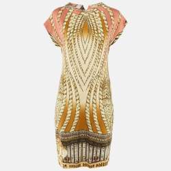 Pre Owned Class by Roberto Cavalli Beige/Pink Printed Knee Length Dress M