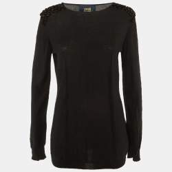 Pre Owned Class by Roberto Cavalli Black Wool Blend Embellished Detail Top L