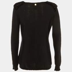 Pre Owned Class by Roberto Cavalli Black Wool Blend Embellished Detail Top L