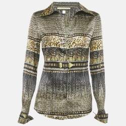 مملوكة مسبقًا Class by Roberto Cavalli Brown Printed Satin Shirt M