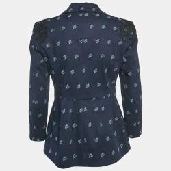 Pre Owned Class by Roberto Cavalli Navy Blue Cotton Lace Detail Jacket S