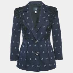 مملوكة مسبقًا Class by Roberto Cavalli Navy Blue Cotton Lace Detail Jacket S