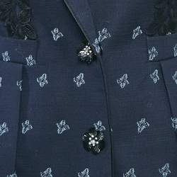 Pre Owned Class by Roberto Cavalli Navy Blue Cotton Lace Detail Jacket S