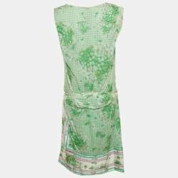 Pre Owned فستان قصير بياقة مهدبة جيرسي أخضر من كلاس باي روبيرتو كافالي حجم كبير