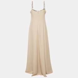 Pre Owned Class by Roberto Cavalli Beige Snake Skin Print Crepe Layered Maxi Dress L