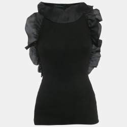 مملوكة مسبقًا Class by Roberto Cavalli Black Stretch Knit Ruffle Top M
