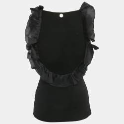 Pre Owned Class by Roberto Cavalli Black Stretch Knit Ruffle Top M