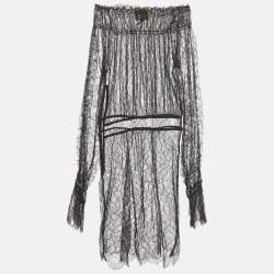 مملوكة مسبقًا فستان كلاس باي روبرتو كافالي دانتيل شفاف أسود/بيج بدون أكتاف مقاس متوسط