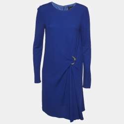 مملوكة مسبقًا Class by Roberto Cavalli Blue Crepe Snake Metal Detail Midi Dress M