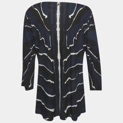 Pre Owned Class by Roberto Cavalli Blue/White Printed Jersey Blouse M