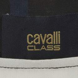 Pre Owned Class by Roberto Cavalli Blue/White Printed Jersey Blouse M